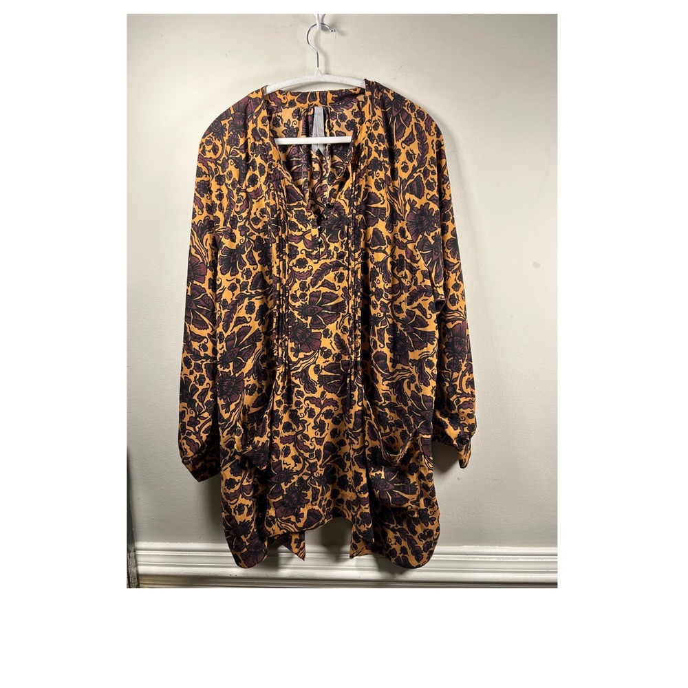 Melissa McCarthy Seven7 Tunic Blouse Womens 2X Yellow Floral Boho floral